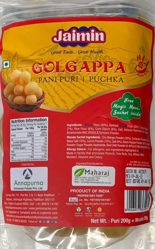 Jaimin Ready to Fry Pani Puri (with masala) 200g