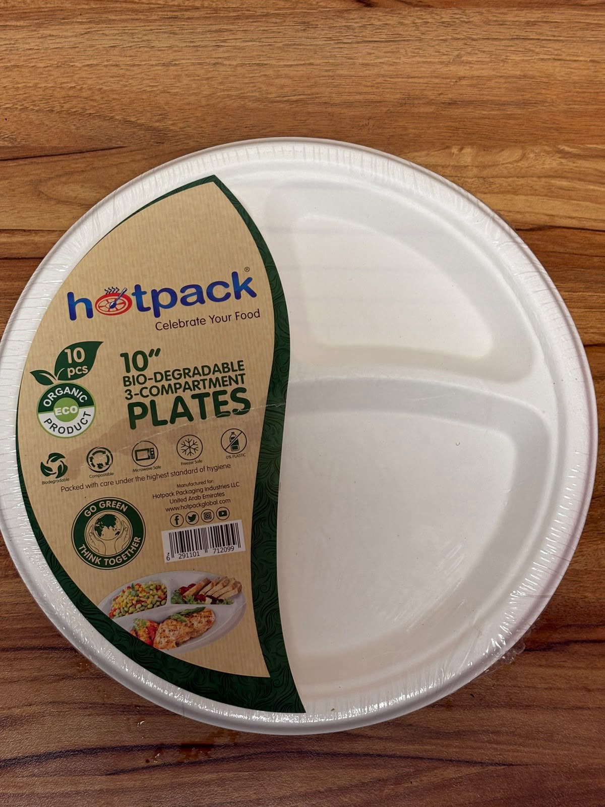 Hotpack 10" biodegradable 3-compartment plates 10 N
