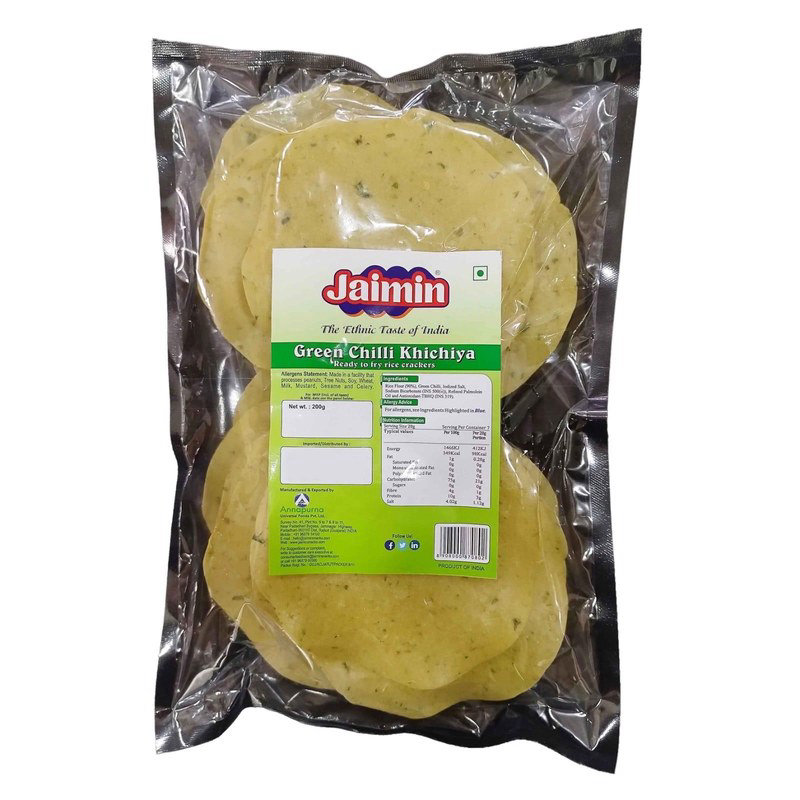 Jaimin Green Chilli Khichiya (Ready To Fry Rice Crackers) 200g