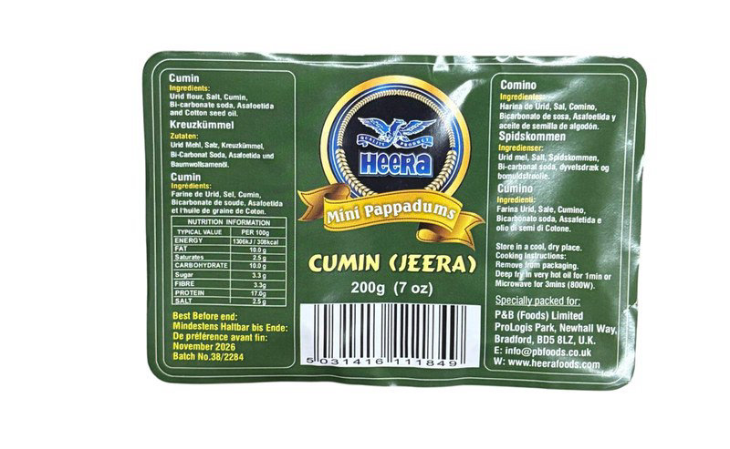 Heera Premium Mini Papad - Jeera (Cumin) 200g